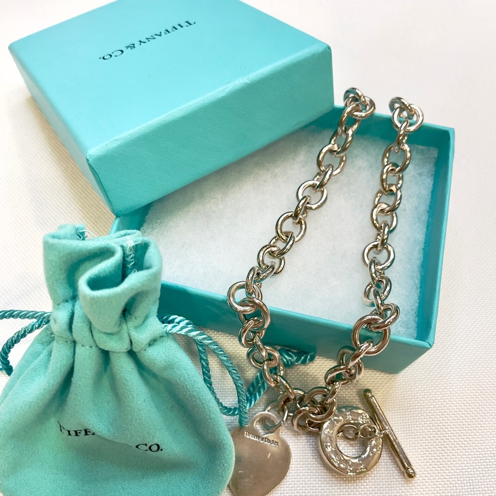 Authentic Tiffany & Co Sterling Silver Blank Heart Tag Toggle Necklace